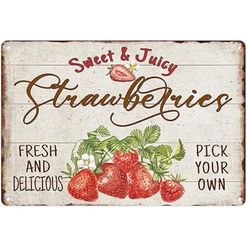 Sanwarm Metal Sign 8X12 Inch, Strawberry Leaves Flower Vintage Tin Sign Wall Art Decor for Home, Living Room, Kitchen, Garden, Bedroom, Office, Hotel, Cafe And Pub Decoration