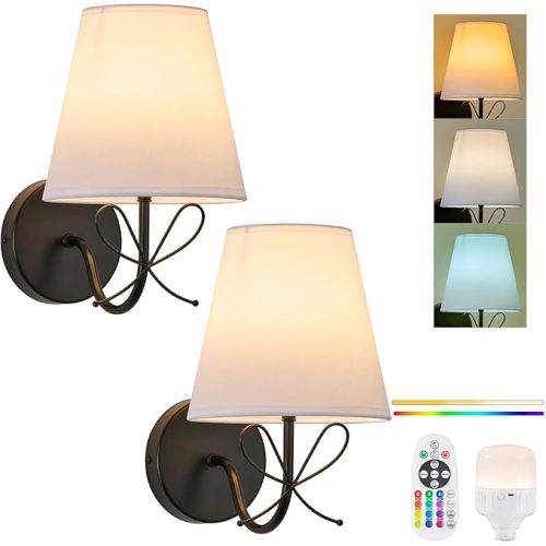 PASSICA DECOR Bow Lamp Battery Operated Wall Sconces Set of 2, Rechargeable Dimmable LED Lights with 15 Colors, Timer, Remote Control, Bow Sconce for Girls Rooms, Bedroom Living Room