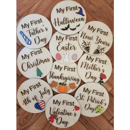 First Year Milestones Cards Baby's First Holiday Milestone 3D baby Holiday Rounds Wooden Baby Prop Photo Prop Expecting Mom Gift Baby Shop