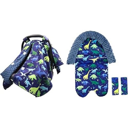 Opening Carseat Cover & Baby Carseat Head Support, Dinosaur Car Seat Insert for Baby Boys