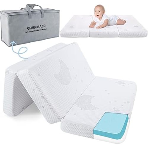 Trifold Pack and Play Mattress 38x26in Pack N Play Mattresses, Dual-Sided Memory Foam Pack n Play Mattress for Baby Portable Travel Mattress with Removable Cover and Carry Bag