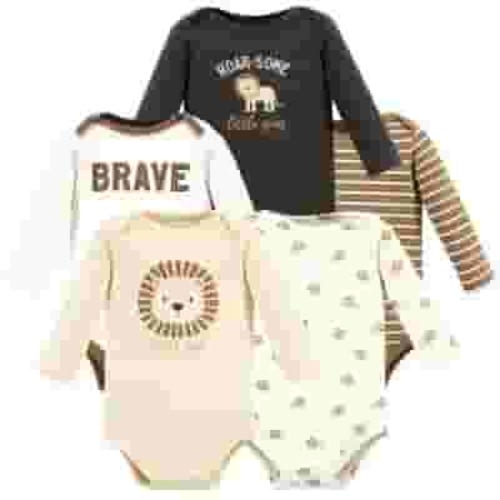 Hudson Baby Infant Boy Cotton Long-Sleeve Bodysuits, Brave Lion 5 Pack, Preemie