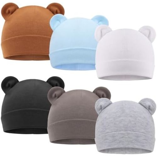 DRESHOW BQUBO 6 Pack Baby Beanie Hats for Unisex Infant Toddler Cotton Beanie Newborn Hospital Hat for Boys Girls 0-6 Months