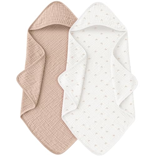 MairMore Muslin Baby Towels with Hood for Newborn 100% Cotton Baby Bath Towels Soft & Absorbent Hooded Baby Towel for Boys and Girls, Large Size - 32 * 32 Inches