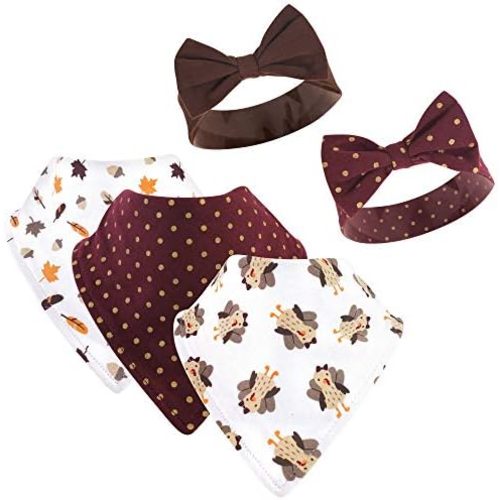 Hudson Baby Unisex BabyCotton Bib and Headband or Caps Set