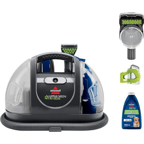BISSELL Little Green Pet Deluxe Portable Carpet Cleamer and Car/Auto Detailer, Removes Pet Dander Allergens from carpets, upholstery, car interiors, and more, 3353, Gray/Blue
