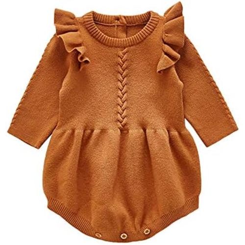 IMEKIS Newborn Baby Girl Sweater Romper Knit Fall Outfit Ruffles Long Sleeve Bodysuit Winter Birthday Photo Shoot