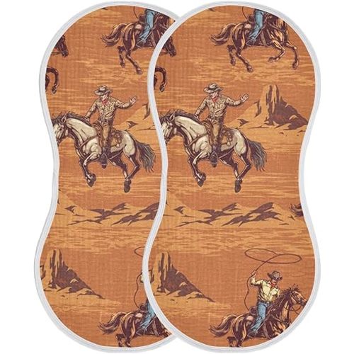 Cowboys Horse Western Burp Cloths Baby Boys Girls Absorbent Soft Cotton Burping Cloths Rags, 2 Pack