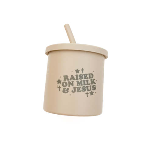 Raised on Milk & Jesus Tan Sippy Cup – OUR HOUSE ABOVE