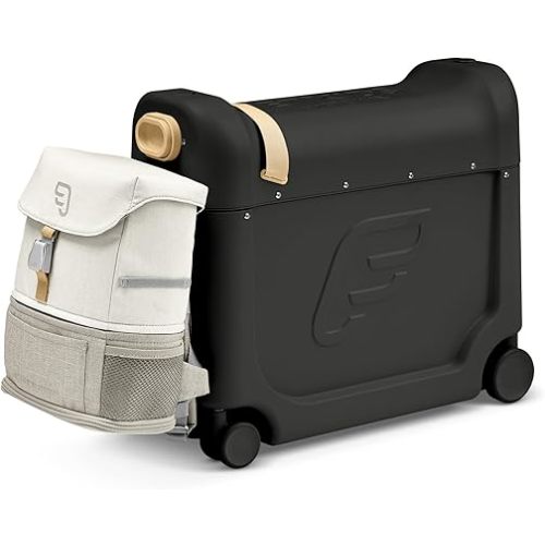 JetKids by Stokke Travel Bundle, Black - Includes Kid’s Ride-On Suitcase & In-Flight Bed + Crew BackPack - Best for Ages 3-7