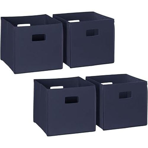 RiverRidge Folding Storage Bins with Handles Navy Cube Storage Organizer for Closet, Bedroom & Playroom - Closet Organizers and Storage Set of 4