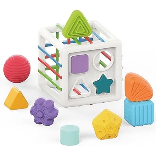 PlenPLAY Shape Sorter Toy for Toddlers Age 1+, Educational Sorting Toy with Bright Colors and Multiple Shapes, Durable and Safe Learning Toy for Early Childhood Development (Cube, ABS Plastic)