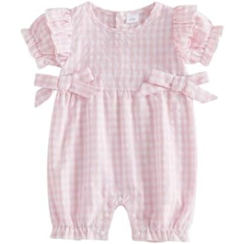 Baby Girl Bubble Romper Newborn Infant Ruffle Short Sleeve Toddler Plaid Jumpsuit Summer Outfit Cute Clothes