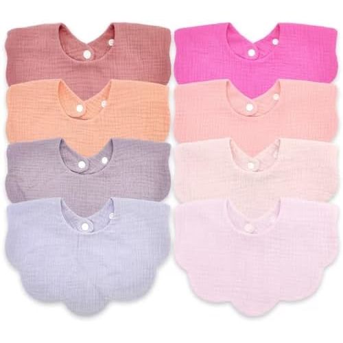 EllieHouse Baby Bibs for Girls Boys 8 Pack Muslin Drool Teeth Drooling Teething Bibs Muslin Cotton for Toddler Infant