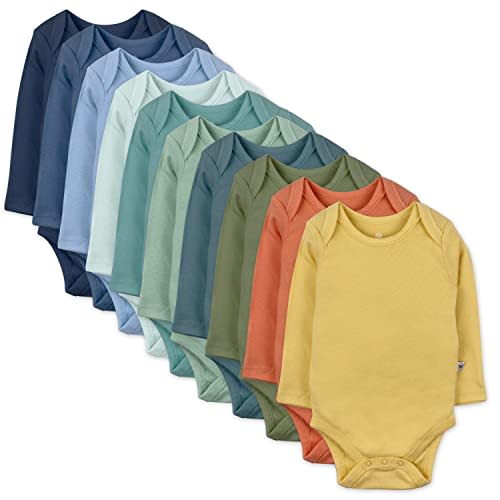HonestBaby 10-Pack Long Sleeve Bodysuits One-piece 100% Organic Cotton for Infant Baby Boys, Girls, Unisex