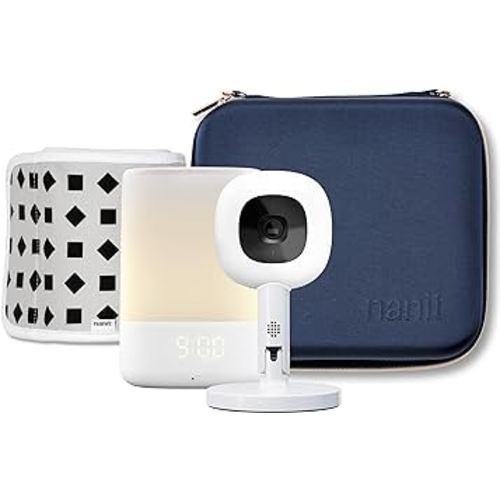 Nanit Travel Light Bundle Pro Camera with Portable Flex Stand, Sound + Light Audio Monitor & Baby Night Light, and Travel Case - Blue Oxford Edition