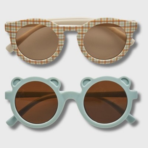 coXist 2 Pack Infant's Sunglasses for Boys & Girls in Plaid, Blue Bear