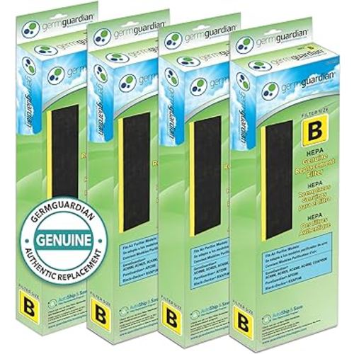 GermGuardian Filter B HEPA Pure Genuine Replacement Filter, Removes 99.97% of Pollutants for AC4825, AC4300, AC4900, AC4825DLX, AC4850, CDAP4500, AP2200, 4-Pack, Black/Yellow, FLT48254PK