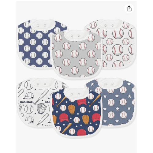 Baby Bibs for Baby Boys 6-Pack Baseball Drool Bibs