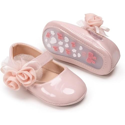 Meckior Infant Baby Girls Soft Sole Bowknot Princess Wedding Dress Mary Jane Flats Prewalker Newborn Light Baby Sneaker Shoes