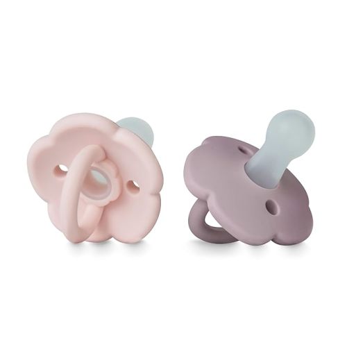 Moonkie Pacifiers Set of 2 | One-Piece Design Baby Pacifier with Large Air Holes | BPA-Free Safe Silicone Soother | 0-6 Months - Baby Pink/Pale Mauve