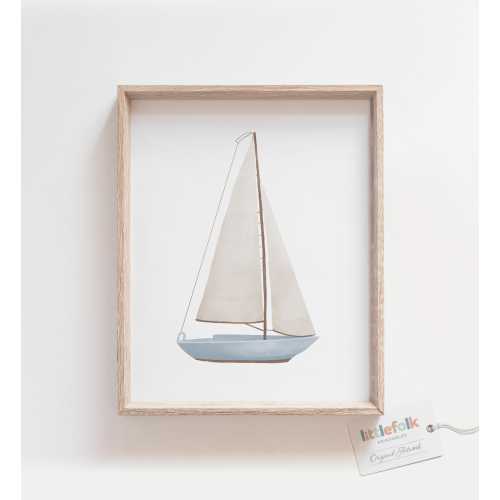 Vintage Sailboat Print, Blue Sailboat Wall Art, Nautical Nursery Wall Art, Printable Travel Nursery Decor, Boys Room Decor, DIGITAL DOWNLOAD