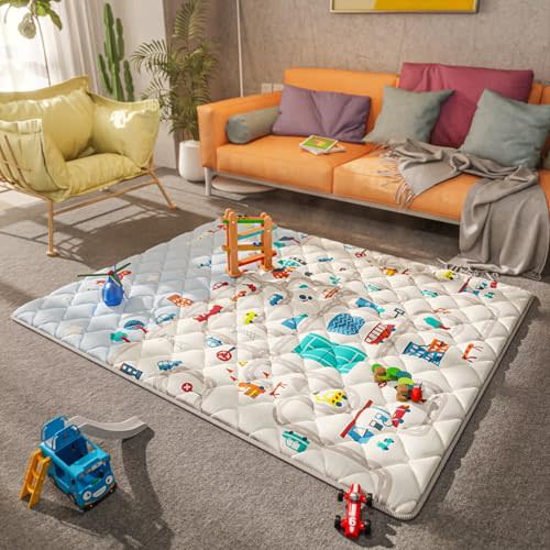 Premium Baby Play Mat Upgraded Thicker 50x50 Playpen Mat Waterproof Baby Floor Play Mat Non-Slip Cushioned Baby Playmats Crawling Mat for Babies Toddler Play & Tummy Time (50x50, Car)