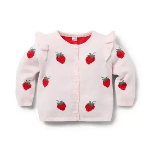 Newborn Pink Pearl Strawberry Baby Strawberry Ruffle Cardigan by Janie and Jack