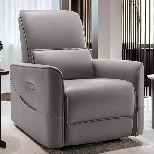 Nursery Glider Recliner Chair, Power Rocker Swivel Recliner with USB and Type-C Ports, Electric Reclining for Adults with Streamlined Side Pocket, and Lower Back Support for Living Room
