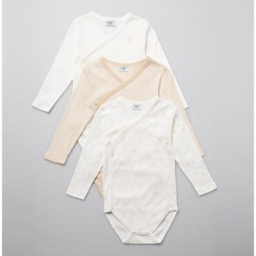 Stellou & Friends Cotton Crossbody Long Sleeve Onesies - 3 pk of Bodysuits for Babies, Color: Beige, Size: 3-6 months