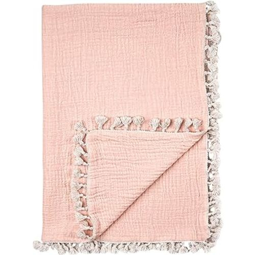 Crane Baby Muslin Swaddle Blanket, Soft Cotton Lightweight Nursery and Stroller Blanket for Baby Boys & Girls, Desert Rose, 30" x 40"