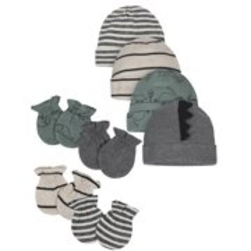 Gerber Organic Baby Boy Mittens and Caps Bundle, 8pc