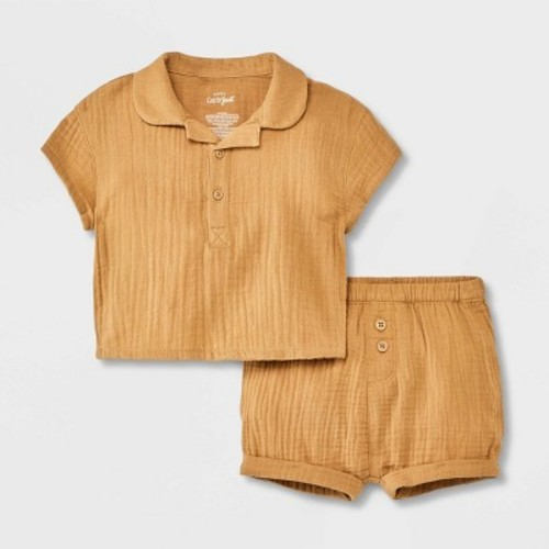 Baby Boys' Gauze Top & Bottom Set - Cat & Jack™, Color: Light Brown, Size: 24M