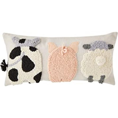 Mud Pie Raised Hook Farm Animal Pillow, 1 Count (Pack of 1), White