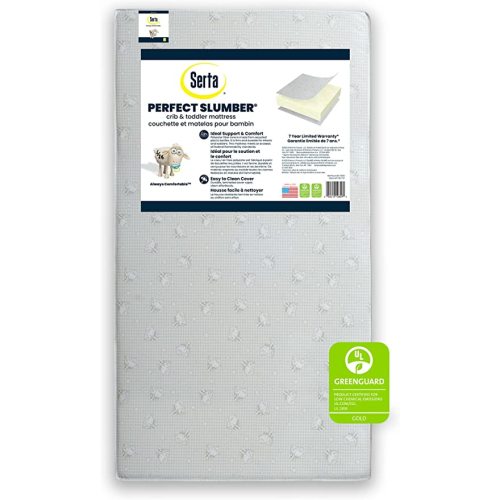 Serta Perfect Slumber Dual Sided Crib and Toddler Mattress - Waterproof - Hypoallergenic - Premium Sustainably Sourced Fiber Core -GREENGUARD Gold Certified (Non-Toxic) -7 Year Warranty - Made in USA - Crib Mattress - Mattress Only