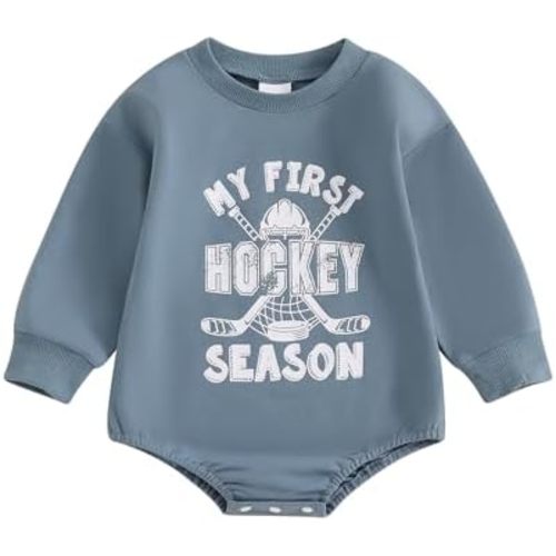 Newborn Hockey Outfit Baby Boy Girl My First Hockey Season Bubble Romper Long Sleeve Jumpsuit Infant Winter Clothes