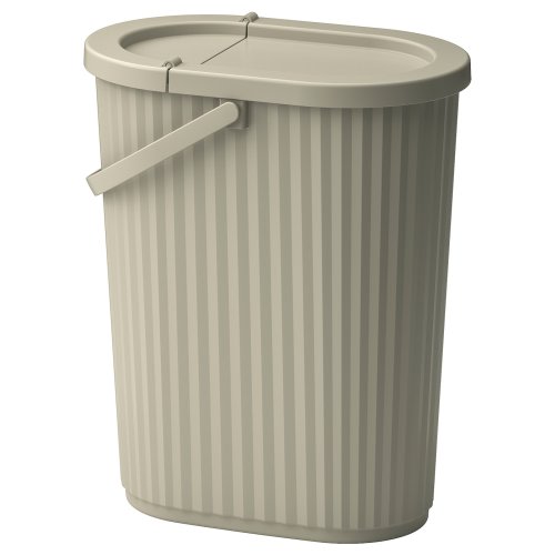 DAMMÄNG Bin with lid - gray-beige 7 gallon