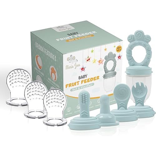 Baby Fruit Feeder Pacifier – 7-in-1 Silicone Teether Toy & Food Feeder with Spoon, Fork, and Interchangeable Heads – BPA-Free, Anti-Choke, Self-Feeding Set for Infants & Toddlers