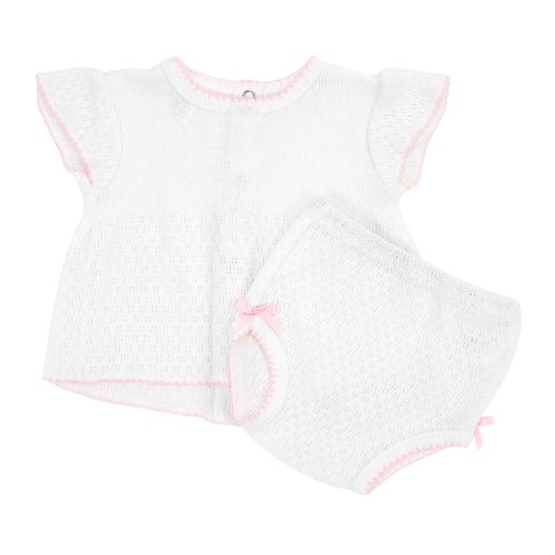 Paty Knit, Flutter Sleeve Diaper Set with Bows #131