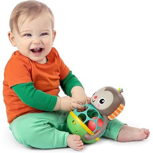 Bright Starts Grab & Giggle Monkey Light-Up Musical Rattle Toy with Easy-Grasp Oball, Ages 6 Months+, Unisex