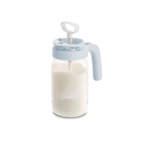 Papablic Glass Breastmilk Pitcher, Formula Mixing Pitcher with Mixing Handle Lid, Wide Mouth Mason Jar Mixer with Flip Locking Spout, Easy to Clean, BPA Free, Blue