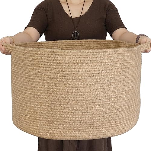 XUANGUO Extra Large Jute Rope Storage Basket Blankets Basket Living Room 22"x12" Toy Baskets for Kids and Dogs Woven Laundry Baskets for Clothes Towels Baby Toy Storage