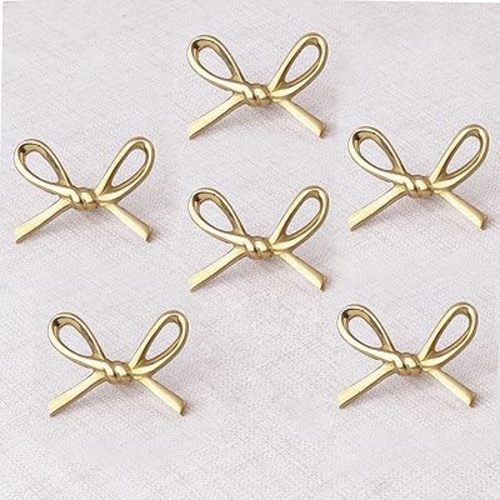 Indian Shelf 6 Pieces Brass Gold Bow Drawer Knobs for Kitchen Cabinet Hardware Nursery Door Decorative Tie Kids Dresser Knobs Pulls Premium Vintage Knob