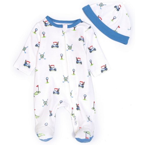 Little Me Baby Boys Newborn-9 Months Golf Club Zip Footed Coverall & Hat Set