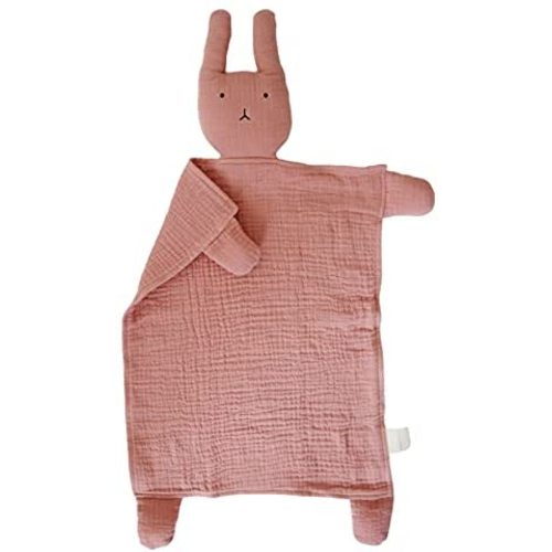 Organic Cotton Muslin Lovey Blanket, 100% Organic Cotton Muslin Bunny Security Blanket (Peony)