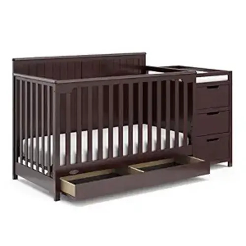 Graco Hadley 5-in-1 Convertible Crib & Changer – GREENGUARD Gold Certified, Fits Standard Crib Mattress, Converts to Toddler Bed and Full Bed, 4 Adjustable Mattress Heights (Espresso)