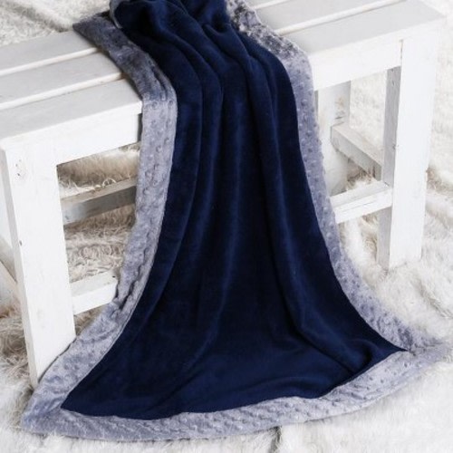 Baby Blanket (Navy Blue/Grey Border) Bacati - Solid Navy Blue with Solid Border