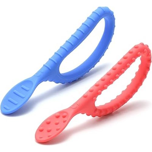 Special Supplies Duo Spoon Loops Oral Motor Therapy Tools, 2 Pack, Textured Stimulation and Sensory Input Treatment for Babies, Toddlers or Kids, BPA Free Silicone with Flexible, Easy Handle
