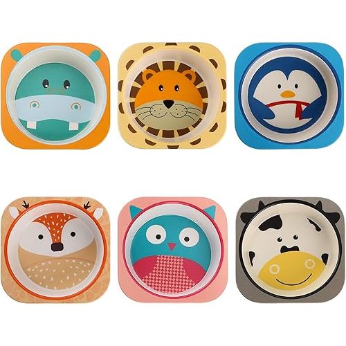 ZEAYEA 6 Pack 10 Oz Small Bowls, Durable Cartoon Bowls for Children, BPA Free Cute Snack Bowl, Square Dinner Tableware for Serving Soup, Cereal, Pasta, Ice Cream, Dishwasher Safe