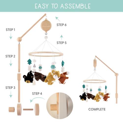 The Peanutshell Wooden Crib Mobile Set with Arm, Music Box and Western Woods Baby Mobile
